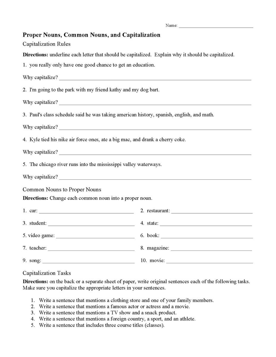Common And Proper Nouns And Capitalization Worksheet Grammar Activity Common And Proper Nouns And Capitalization Worksheet Grammar Activity