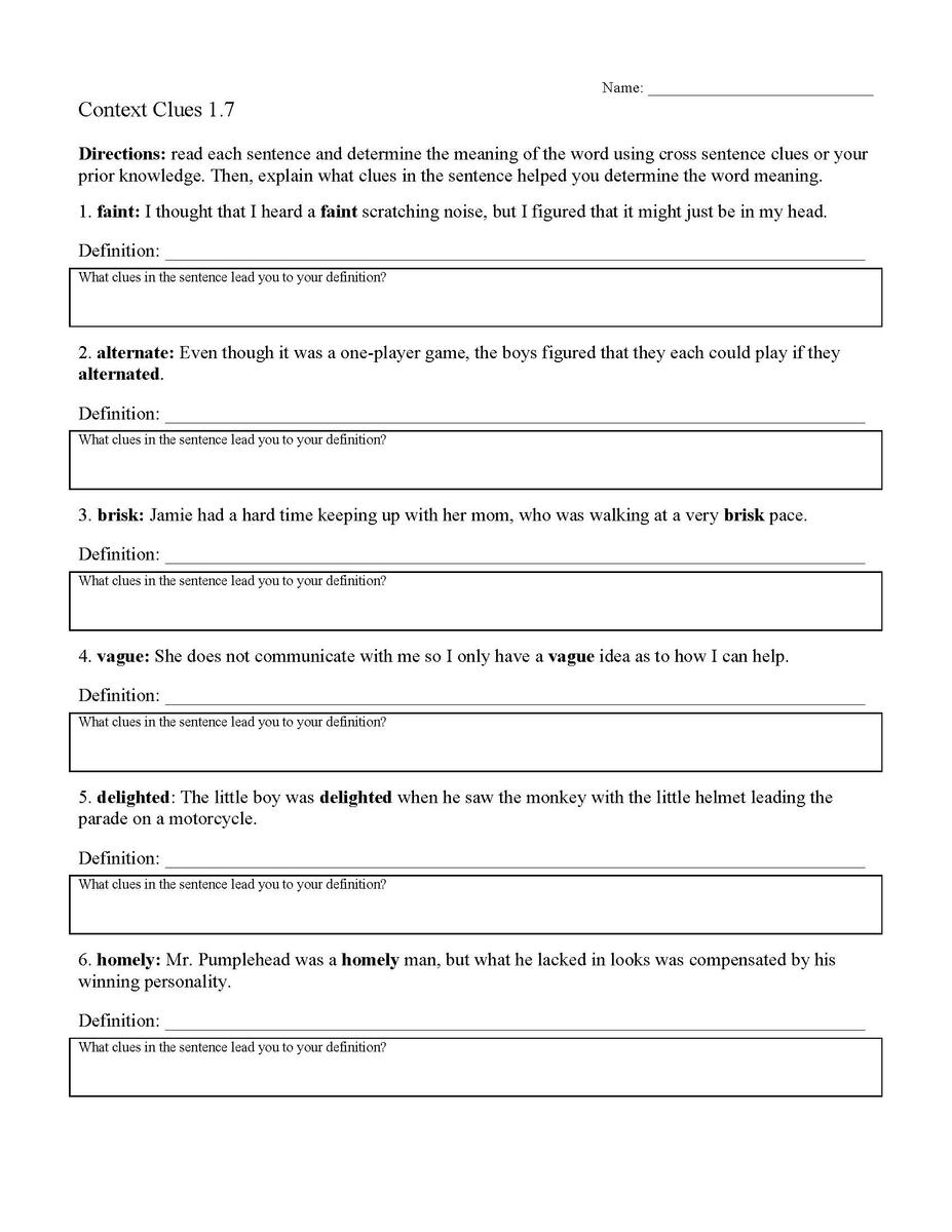 Context Clues Worksheet For Grade 6 Your Home Teacher