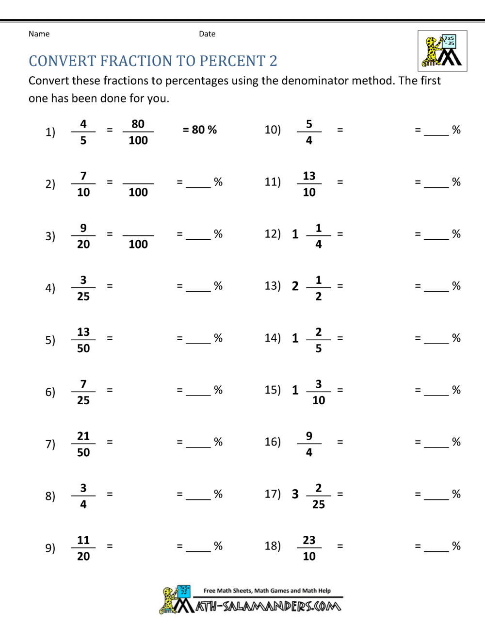 Converting Fractions Decimals And Percents B Worksheet PDF Printable Number Operations Worksheet Cazoom Math