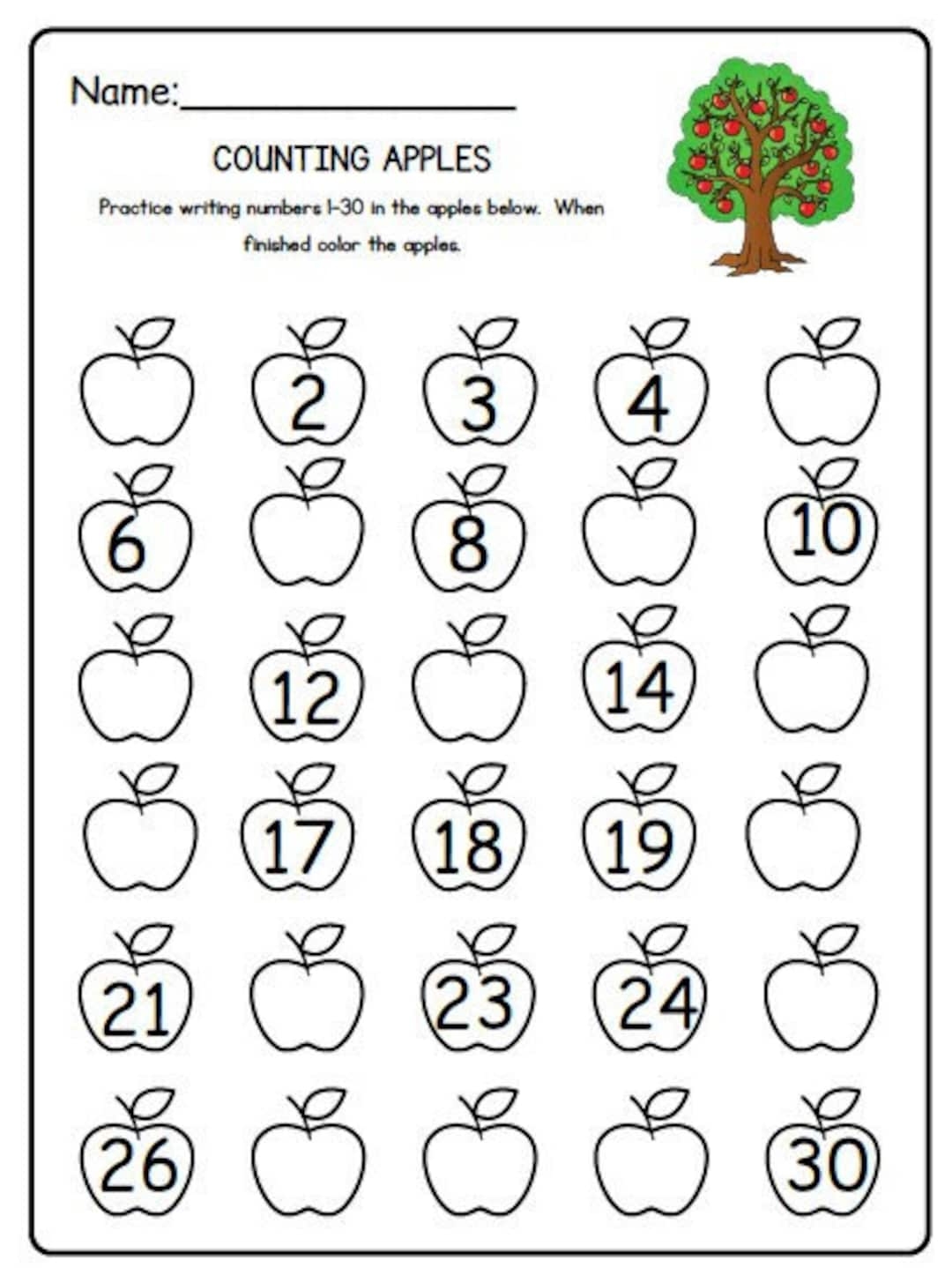 Counting And Writing Numbers 1 30 Etsy Israel Free Printable Number Chart 1 30 Activity Shelter Worksheets Library