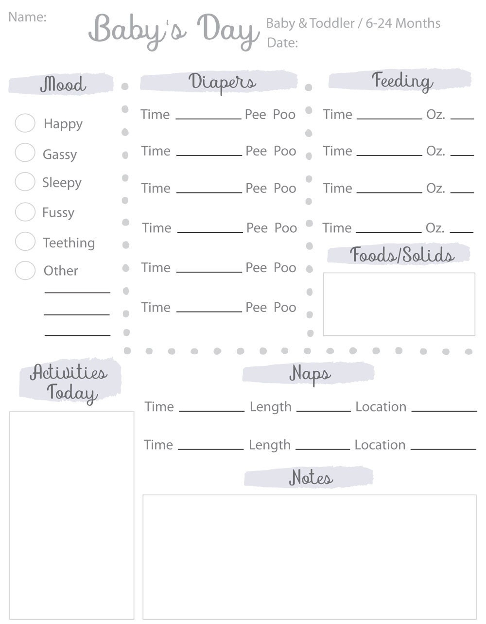 Daily Log For Baby Childcare Log Babies Schedule Instant Download Infant And Toddler Printable Nanny Log Baby Log Etsy