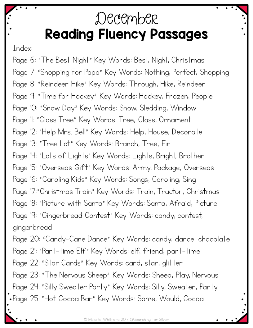 December Reading Fluency Passages Made By Teachers