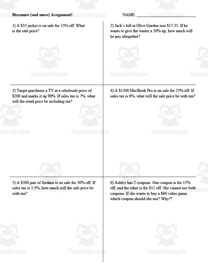 Discounts Markups Sales Tax Guided Notes Homework Set By Teach Simple