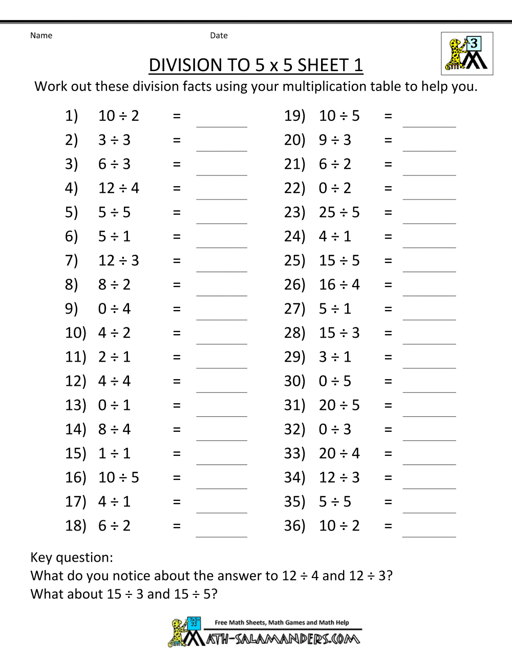 Division Facts Worksheets Division Facts Worksheets