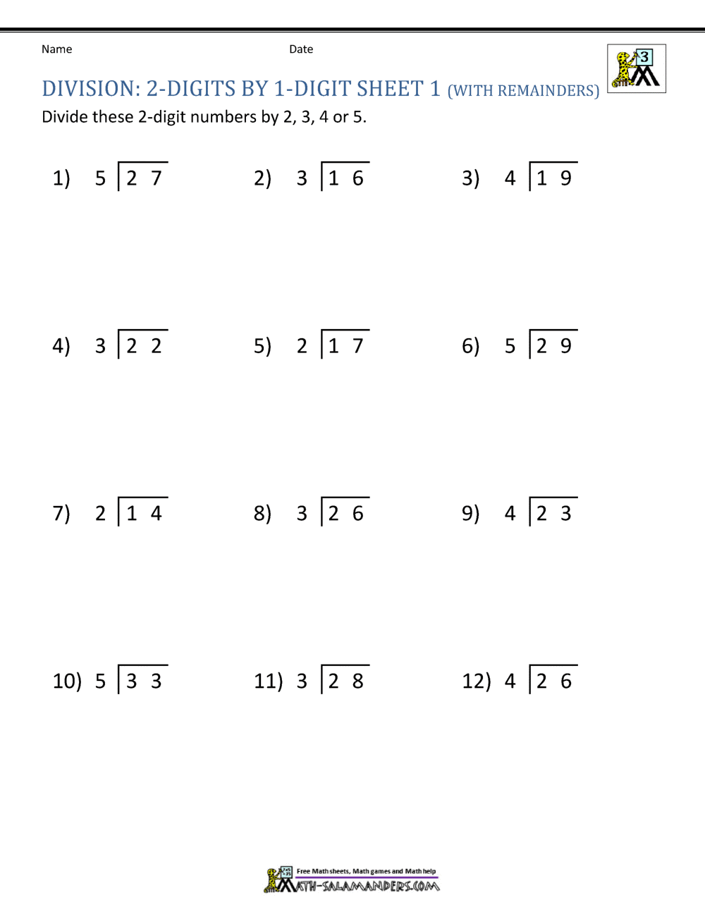 3rd Grade Division Worksheets K12 Math Worksheets