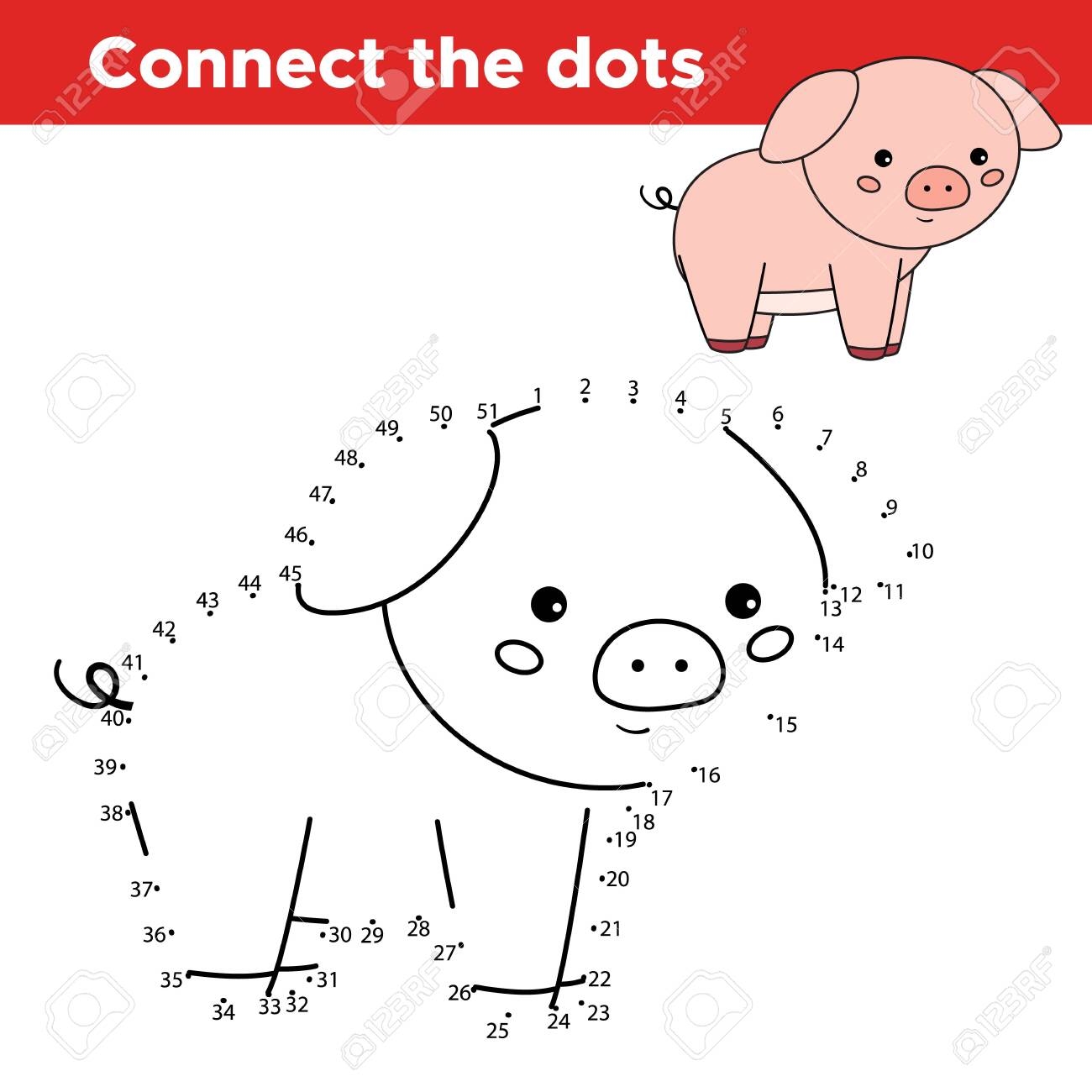Dot To Dot Game For Children Cute Cartoon Kawaii Pig Animals Of Farm Learn Numbers Drawing Animal Educational Worksheet Royalty Free SVG Cliparts Vectors And Stock Illustration Image 139057526