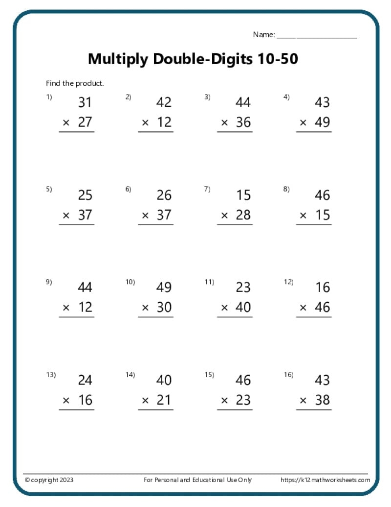 Double Digit Multiplication Worksheets Multiplying With 2 Digit Numbers Printable Multiplication Worksheets