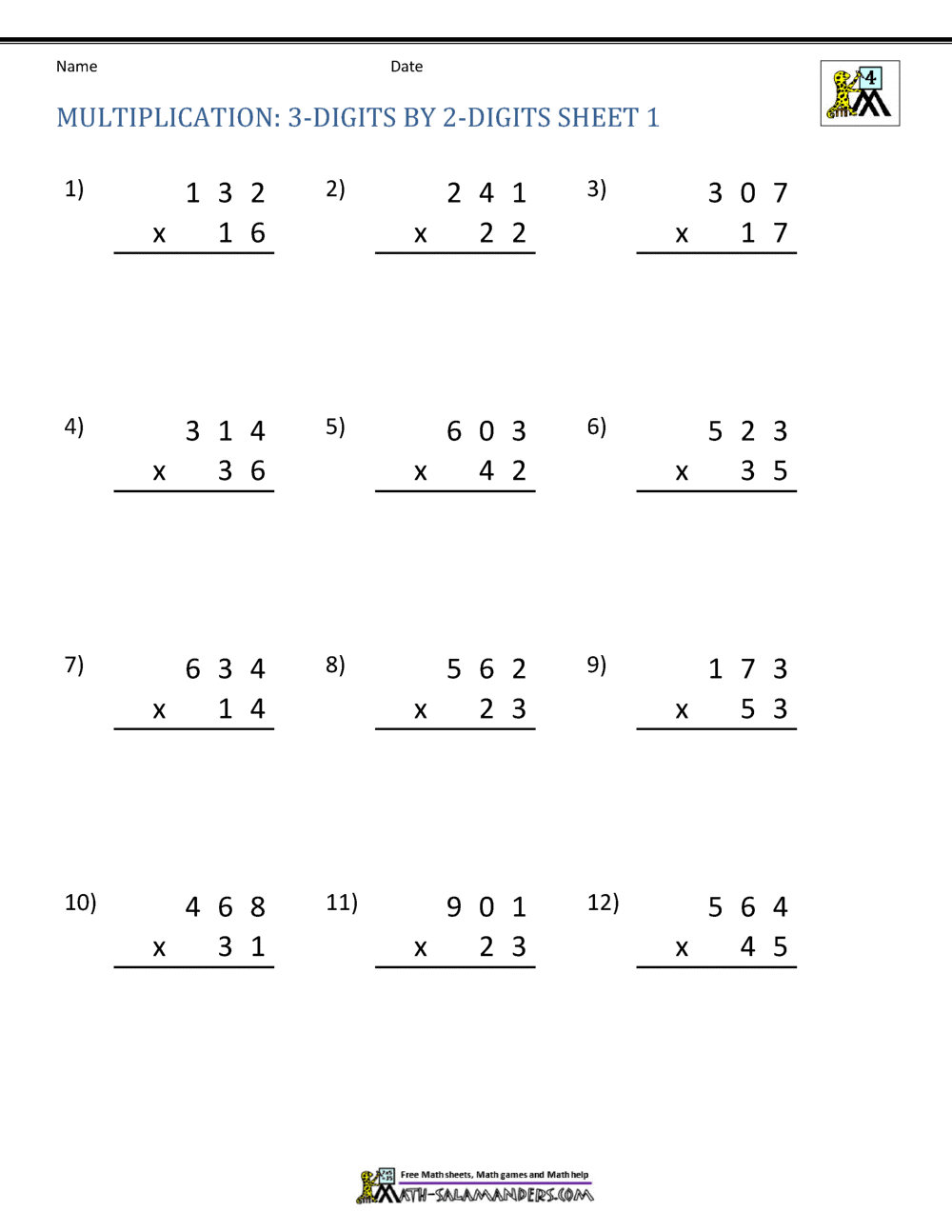 Double Digit Multiplication Worksheets 4th Grade Free 2 Digit By 3 Digit Multiplication Worksheets Teach Prints