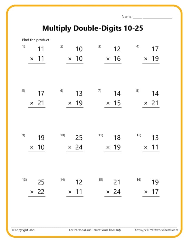 Double Digit Multiplication Worksheets Free 2 Digit By 2 Digit Multiplication Worksheets Teach Prints