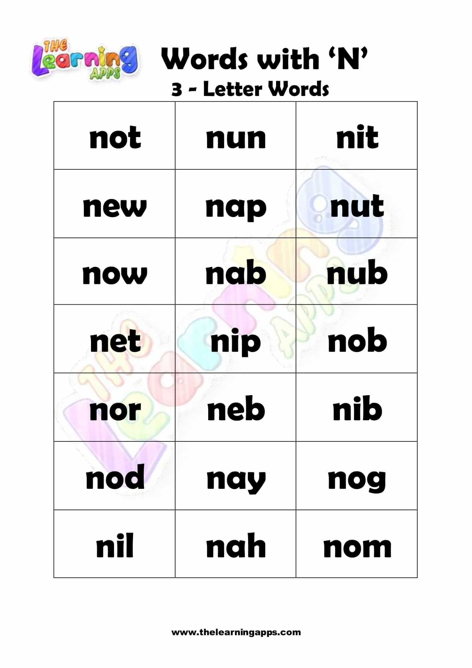 Download Free Printable 3 LETTER WORD STARTING WITH N