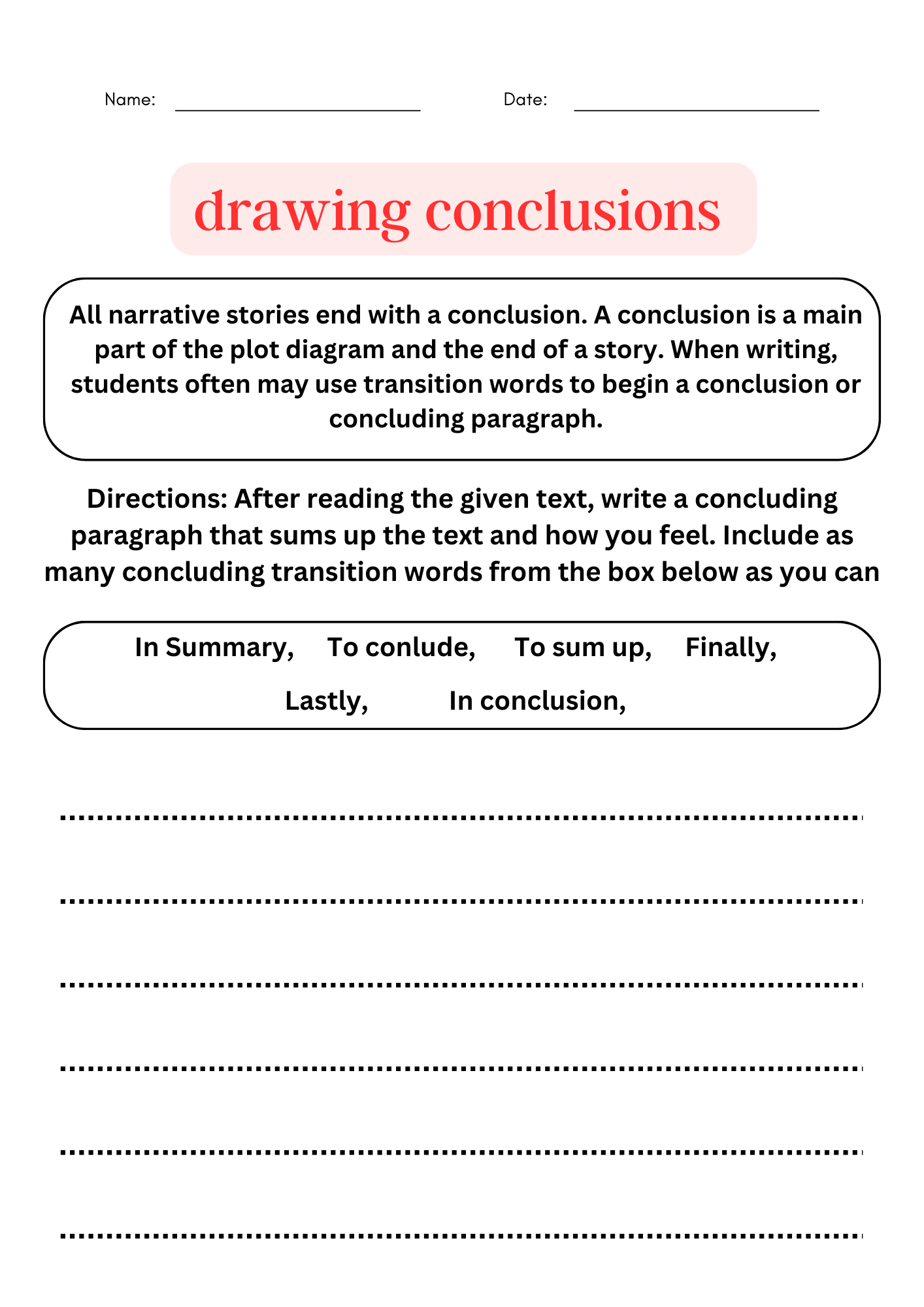 Drawing Conclusions Examples With Answers Writing Conclusion Worksheet Made By Teachers Drawing Conclusions Examples With Answers Writing Conclusion Worksheet Made By Teachers