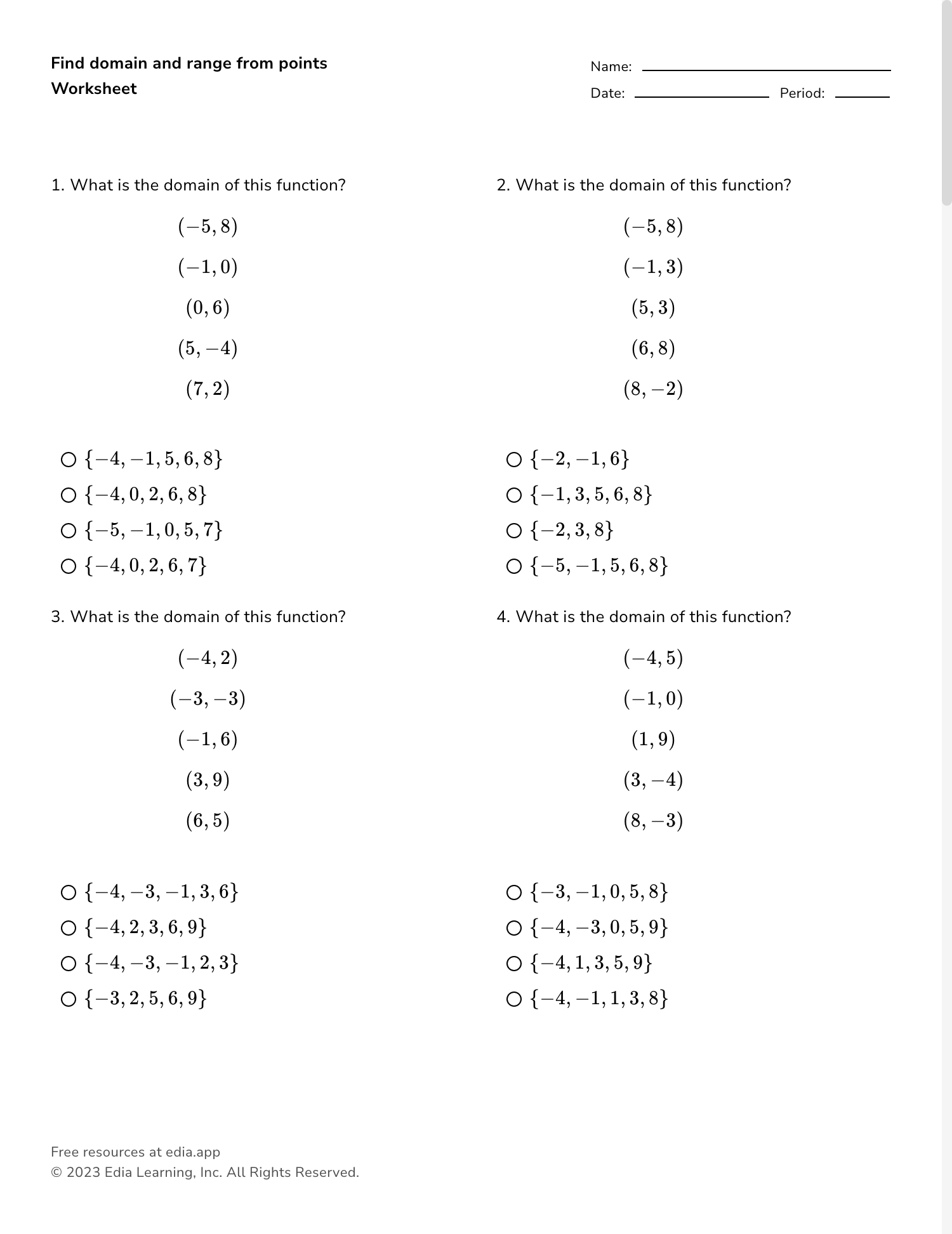 Edia AI Platform For Student Outcomes 9 Best Worksheets For Identifying The Domain And Range Of Functions The Teach Simple Blog
