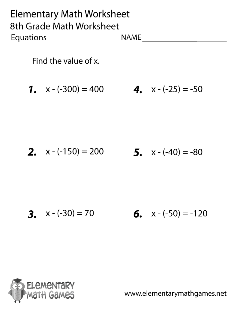 Eighth Grade Equations Worksheet 8th Grade Algebra Worksheets