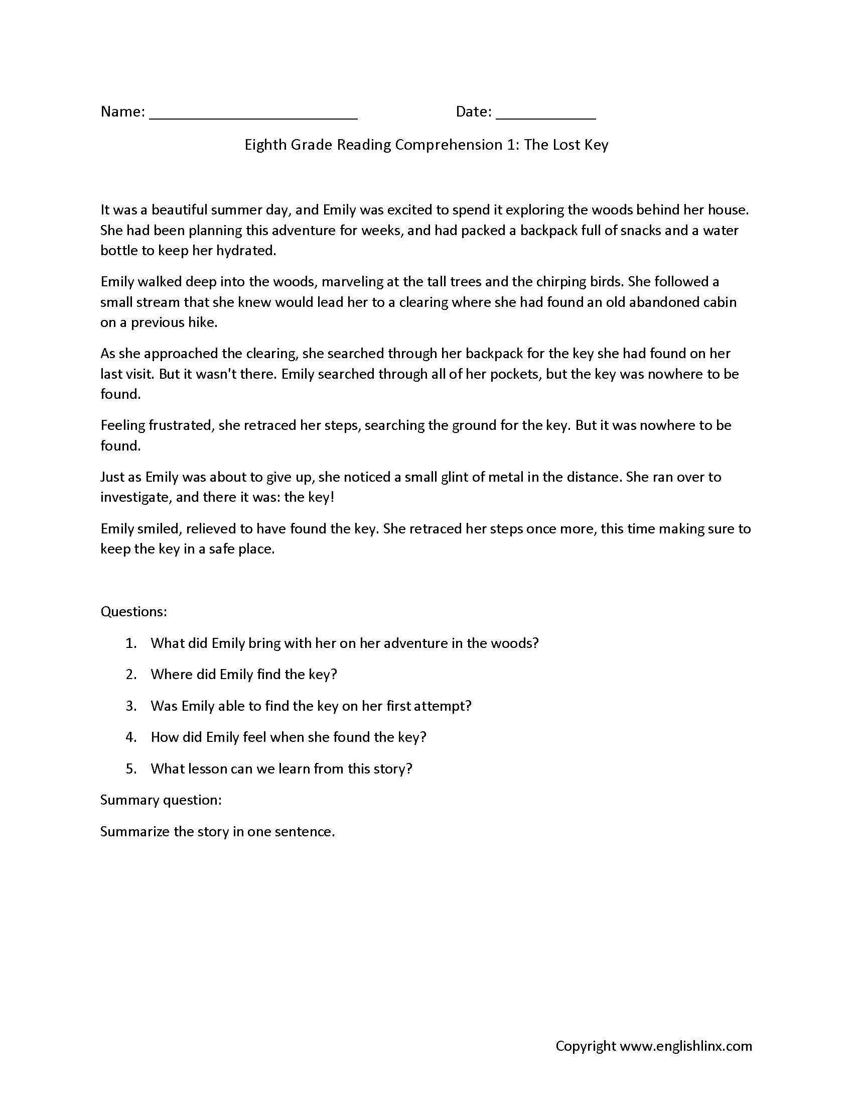Eighth Grade Reading Comprehension Worksheets Passages Question Sets Eighth Grade Reading Comprehension Worksheets Passages Question Sets