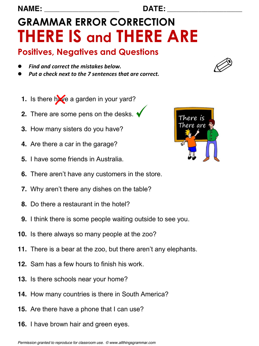 English Grammar Worksheet Grammar Error Correction There Is Worksheets Library