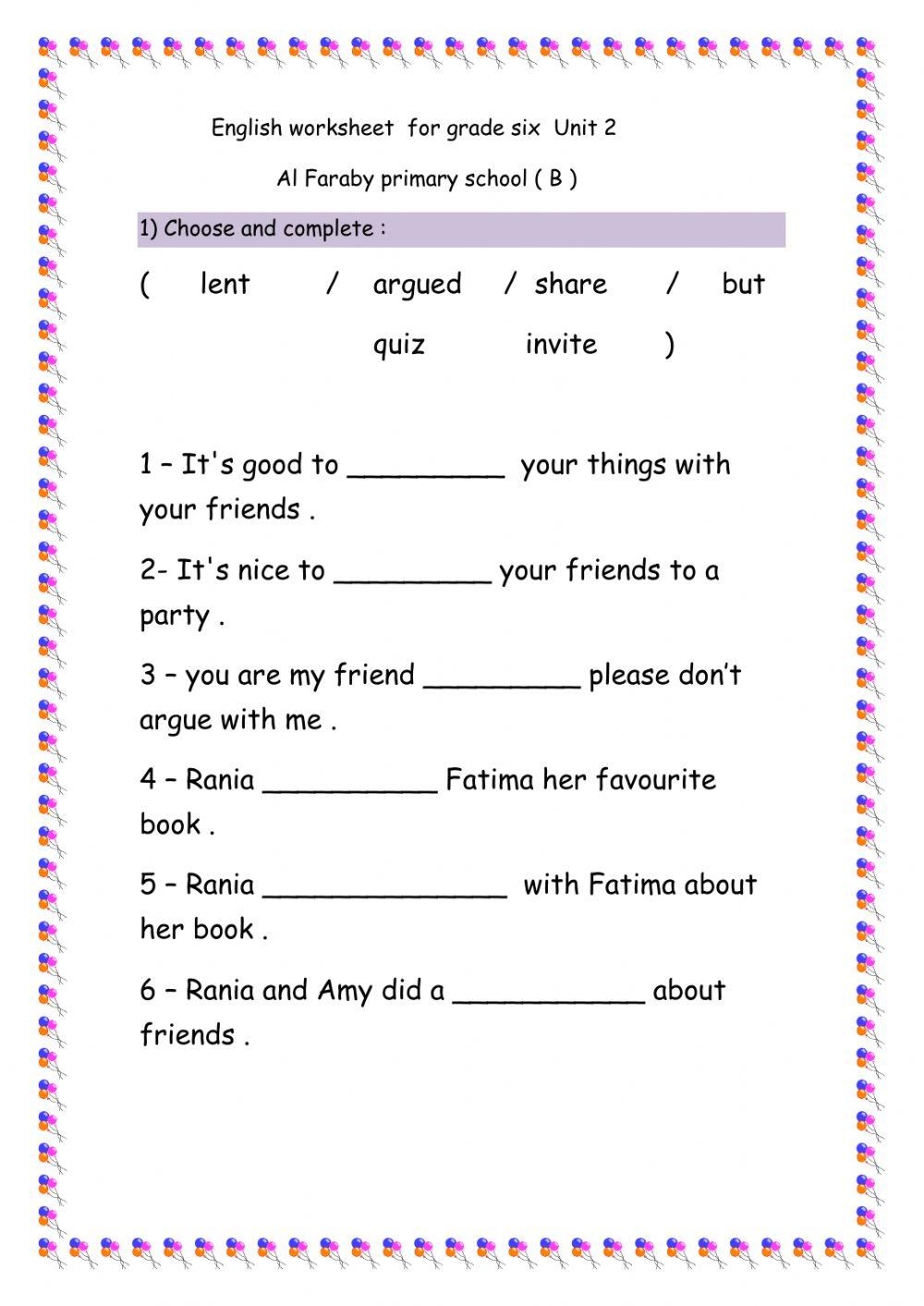English Grade 6 Interactive Worksheet Worksheets Library