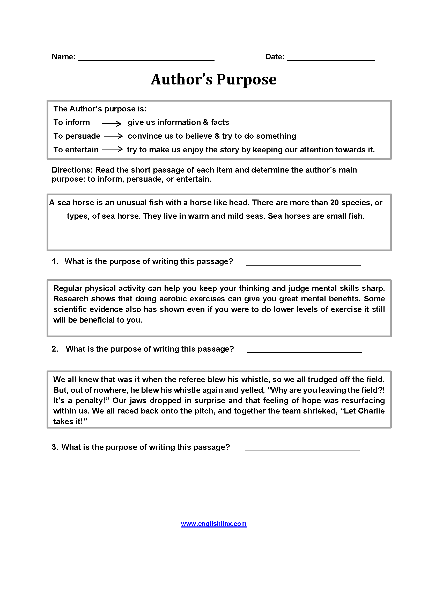 Free Printable Author S Purpose Worksheet Bundle 3 Activities We Are Teachers