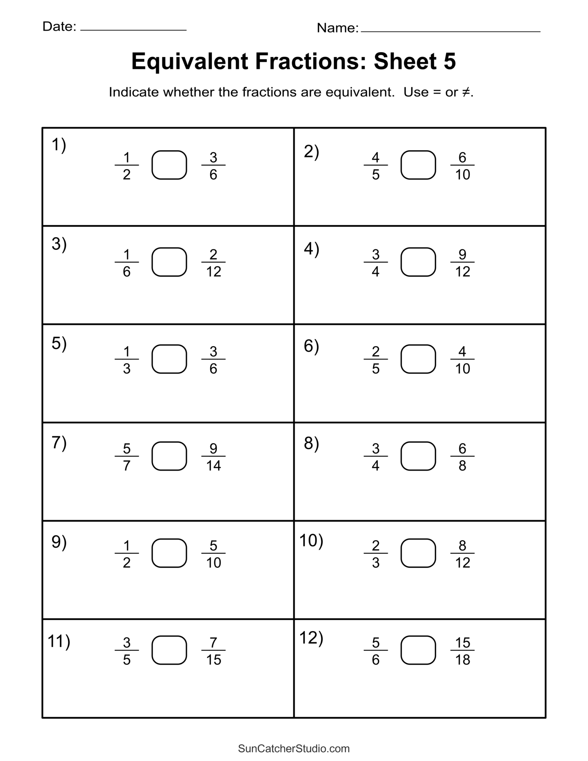 Equivalent Fractions A Worksheet PDF Printable Number Worksheets