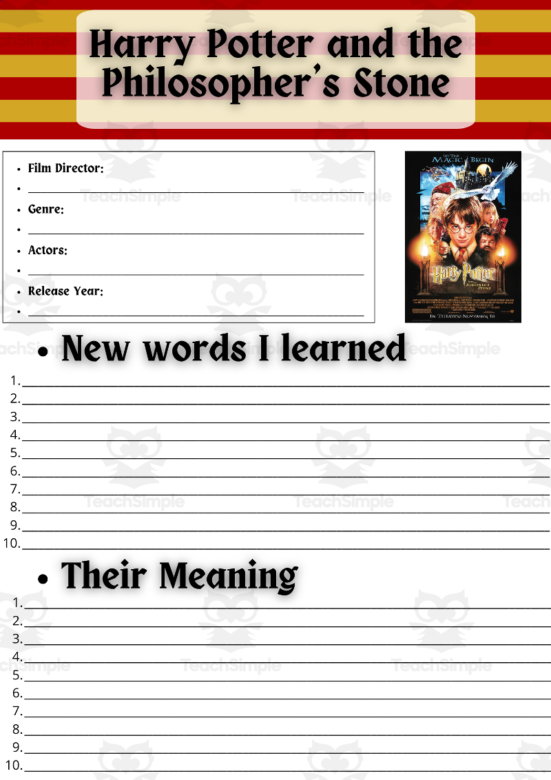 ESL Movie Guide Worksheets Harry Potter And The Philosopher S Stone By Teach Simple