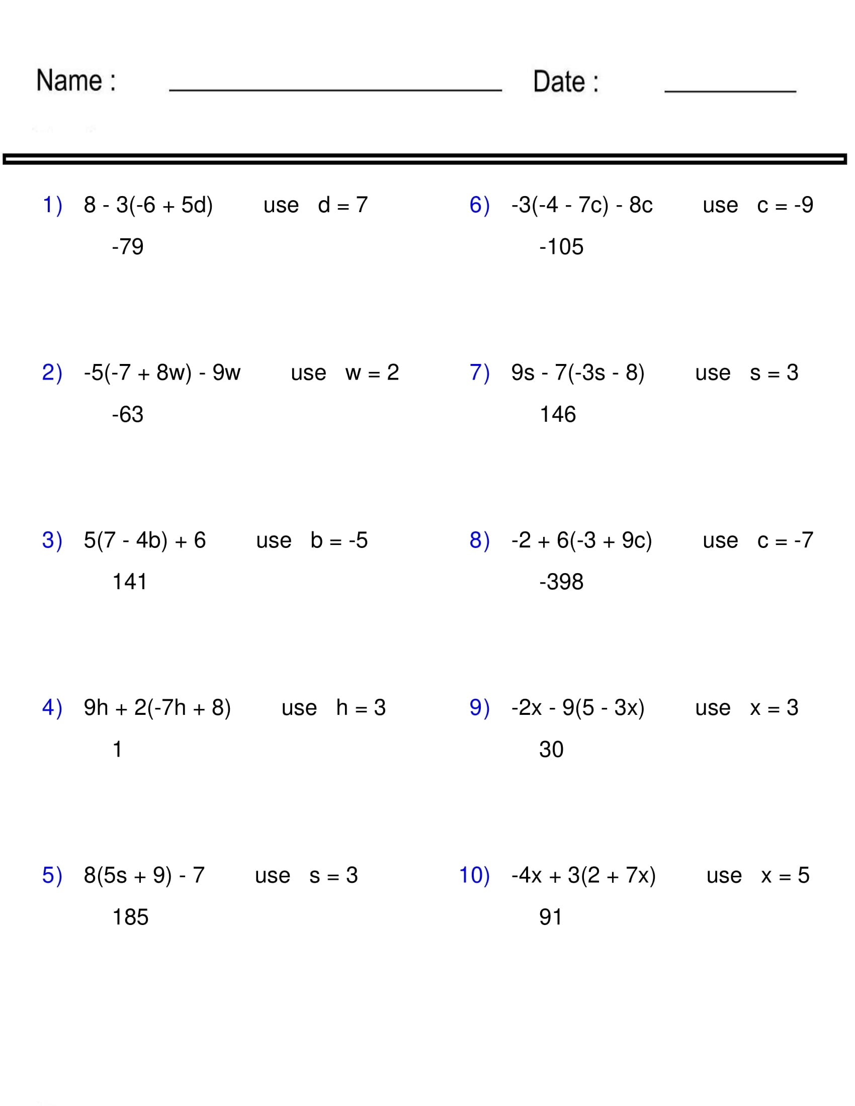 Pre Algebra Review Worksheet Practice Problems Exercises