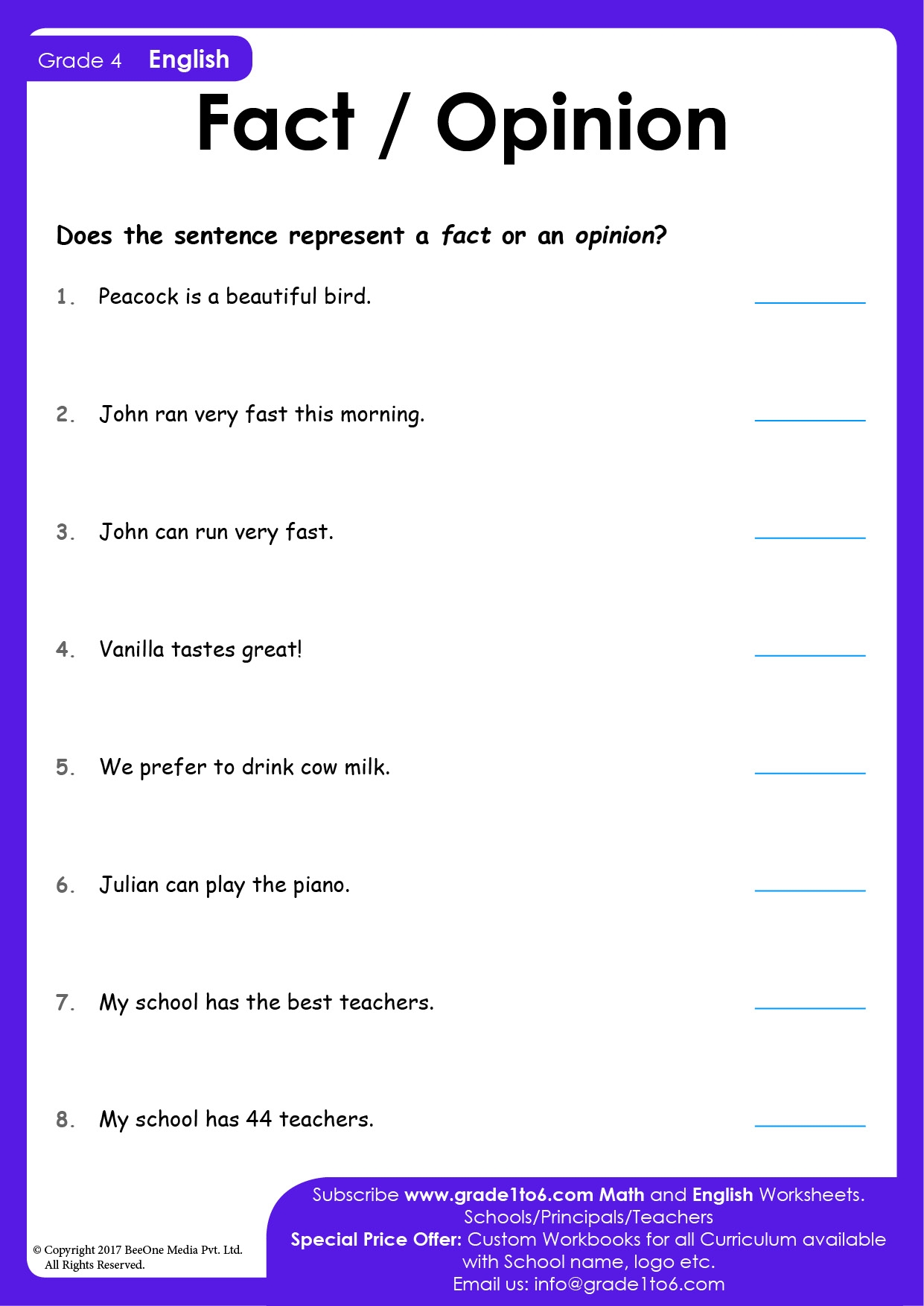 Fact And Opinion Worksheet Grade1to6 Fact And Opinion Worksheet Grade1to6