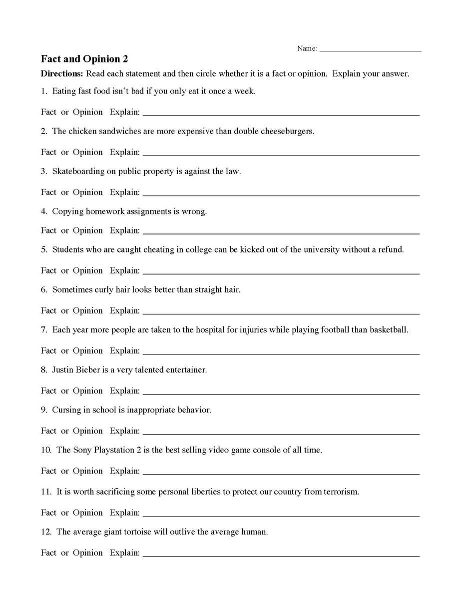 Fact And Opinion Worksheets Reading Comprehension