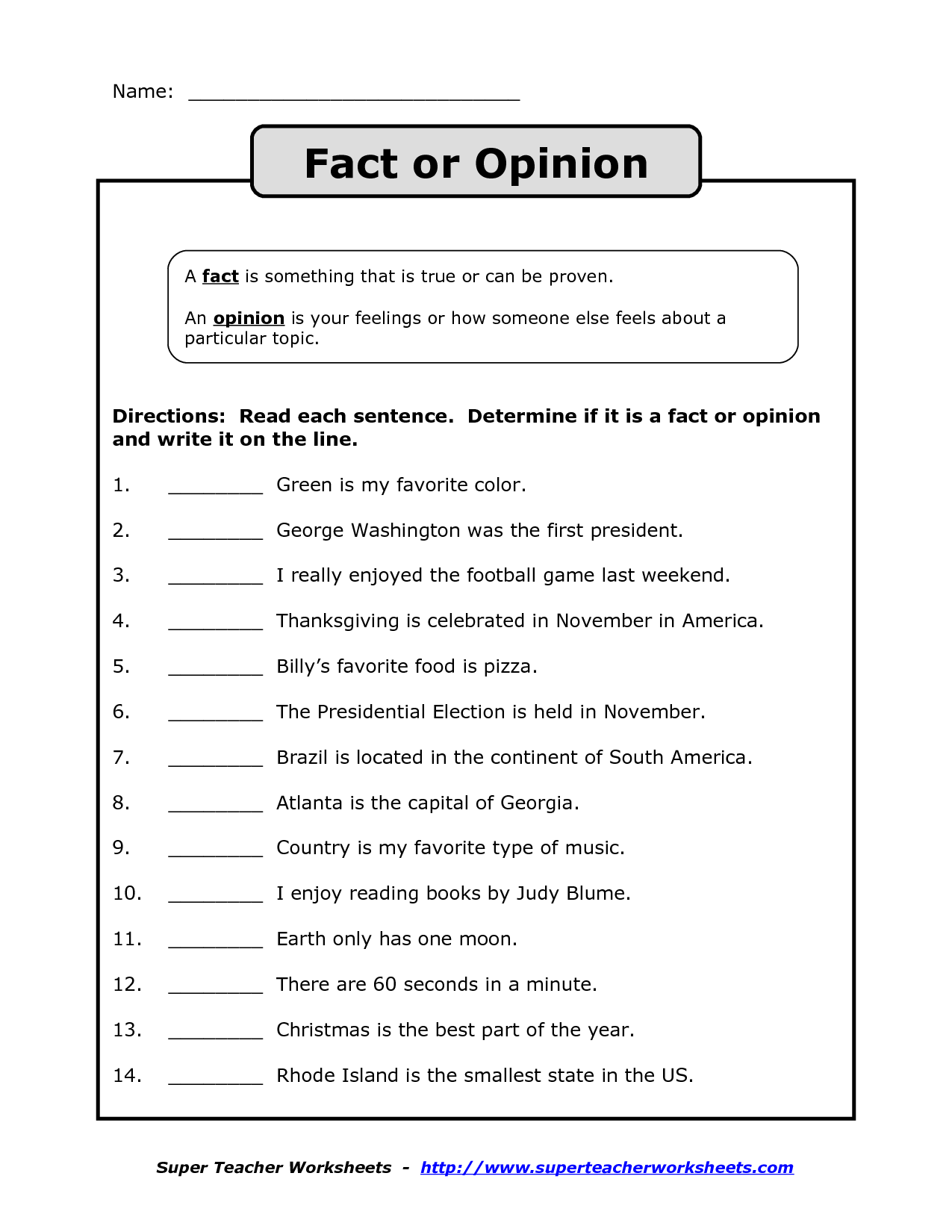 Reading Worksheets Fact And Opinion Worksheets