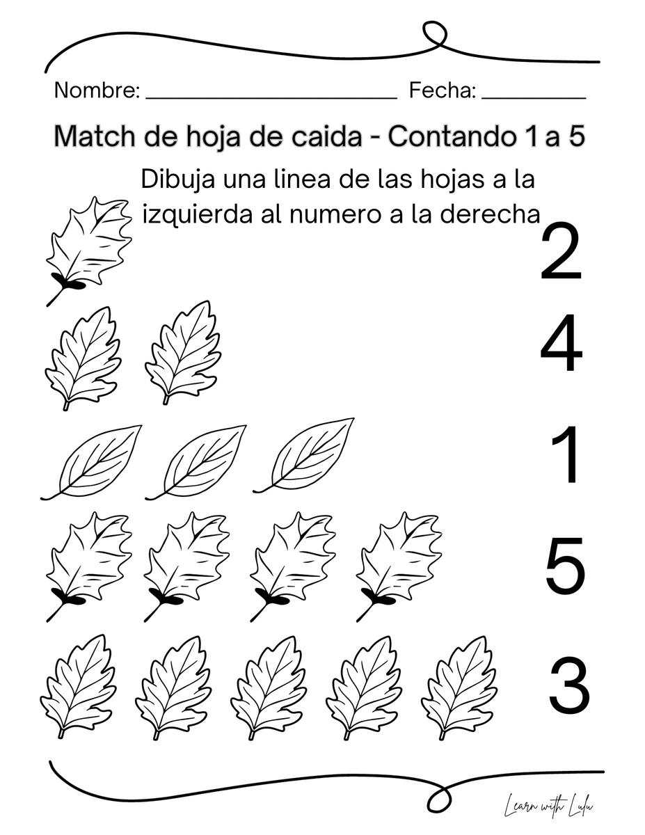Fall Leaf Number Match English Spanish Classful Fall Leaf Number Match English Spanish Classful