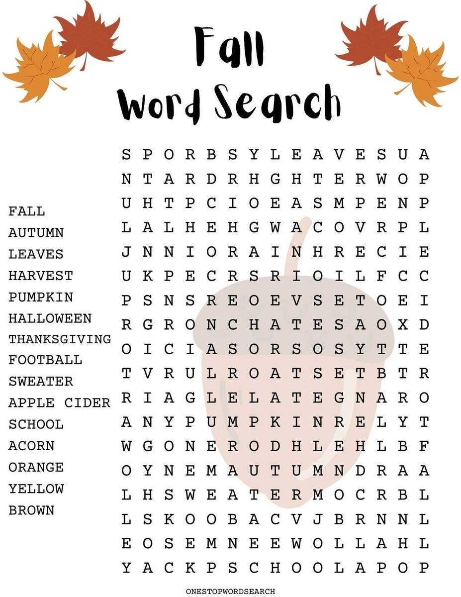 Fall Word Search Puzzle With Answer Sheet Autumn Word Search Seasonal Games Seasonal Puzzles Family Activities Children S Puzzles Etsy FREE Fall Festive Apple Picking Word Search Printable Worksheet