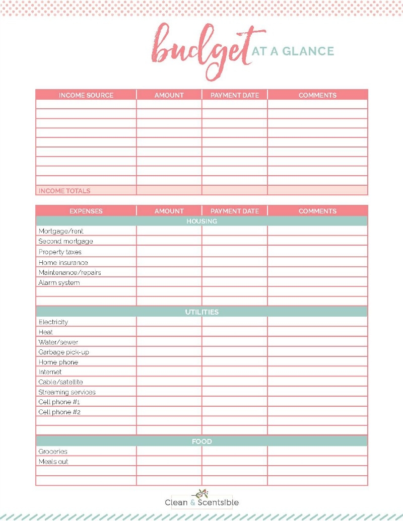 Family Binder Budgeting Printables Clean And Scentsible Free Printable Budget Worksheets For Family Finances