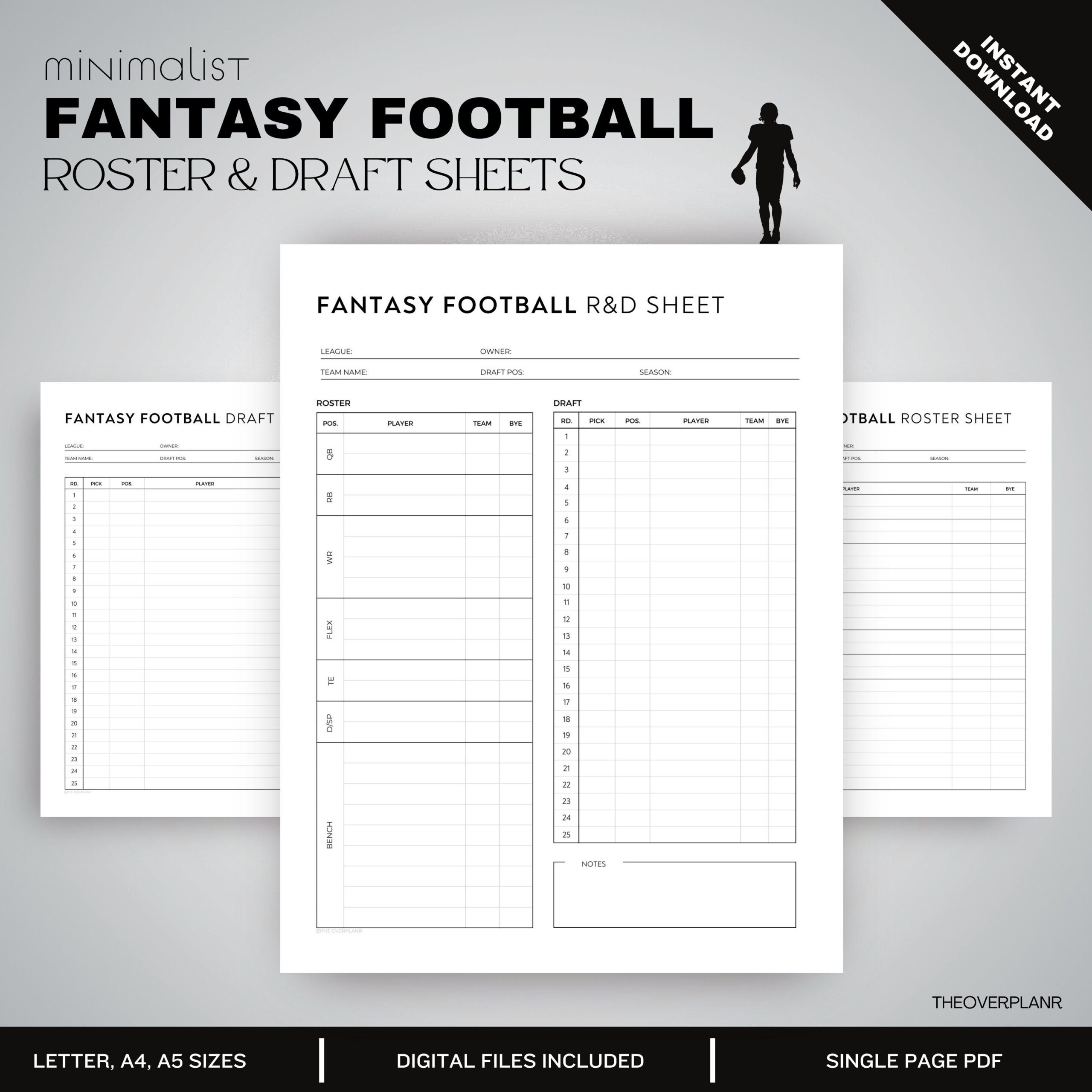 Fantasy Football Draft Kit Printable Roster Cheat Sheet Digital Download US Letter A4 A5 Ipad Template Etsy Israel Fantasy Football Draft Kit Printable Roster Cheat Sheet Digital Download US Letter A4 A5 Ipad Template Etsy Israel