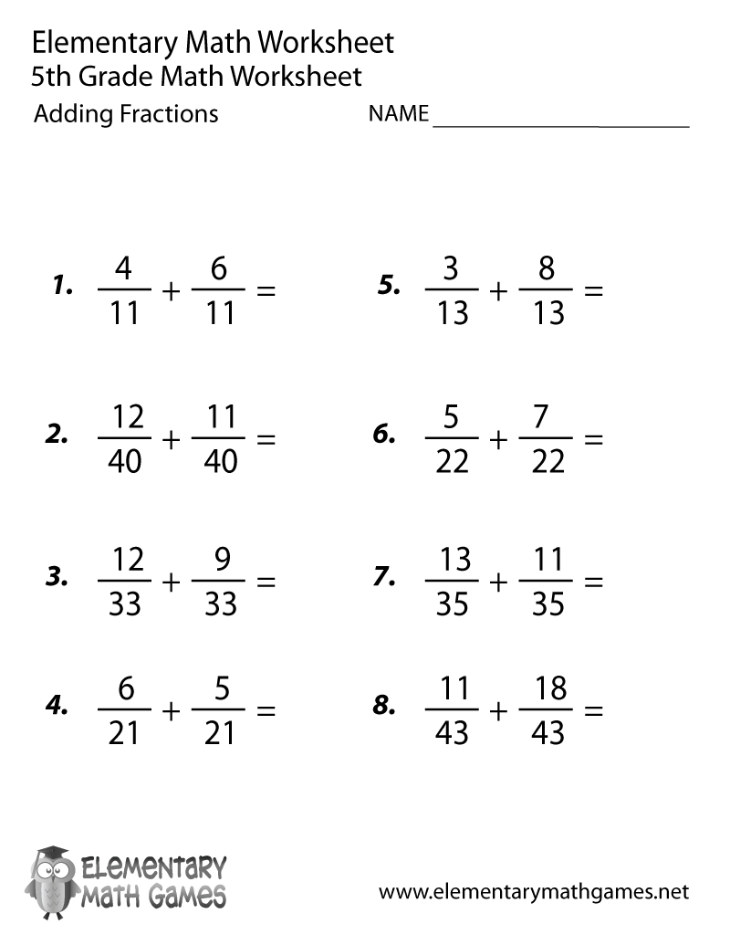 Adding Fractions Worksheets