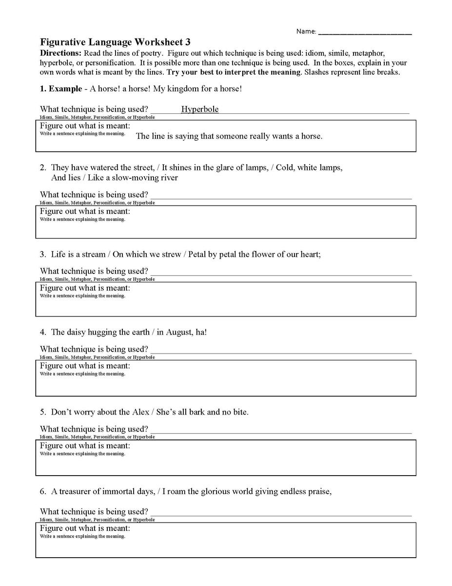 Figurative Language Worksheets And Posters