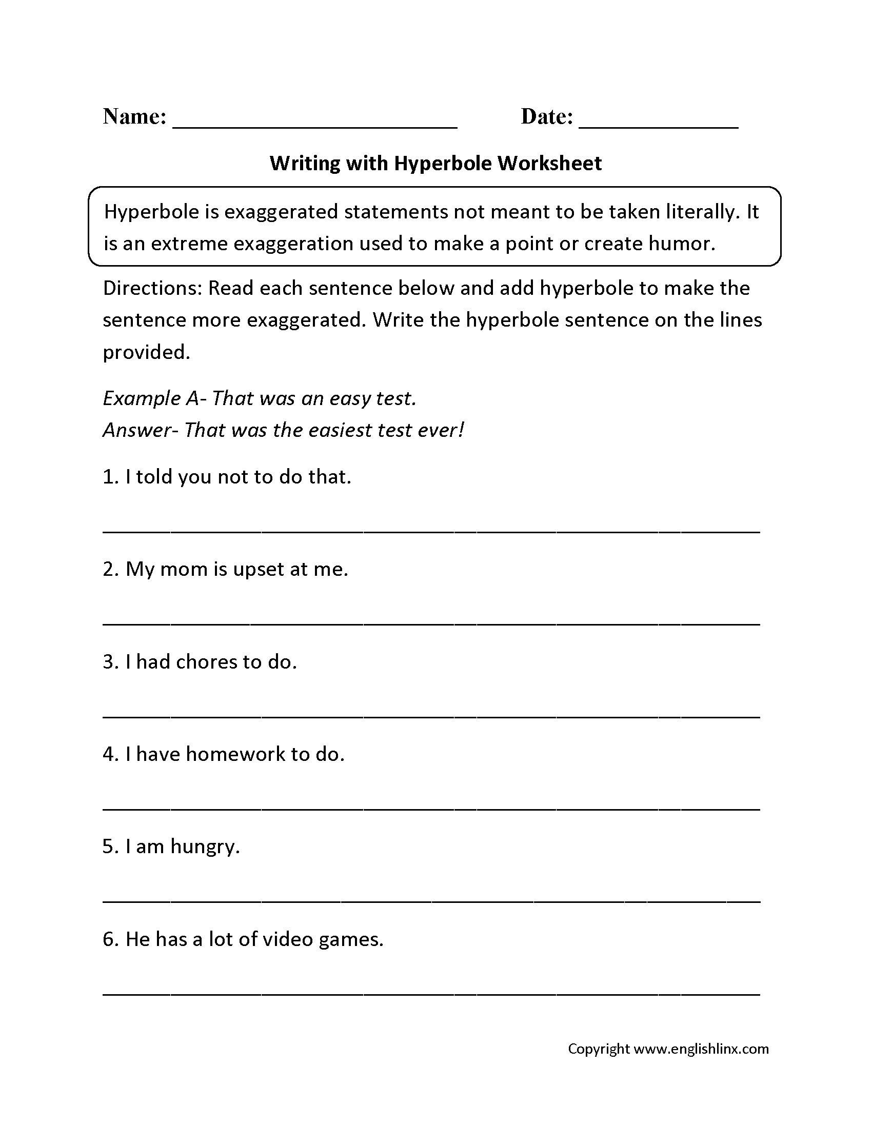 Figurative Language Worksheets Hyperbole Worksheets Figurative Language Worksheets Hyperbole Worksheets