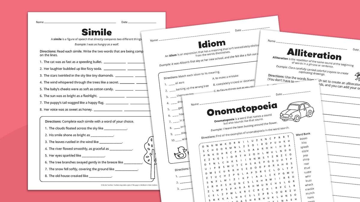 Figurative Language Worksheets Figurative Language Worksheets