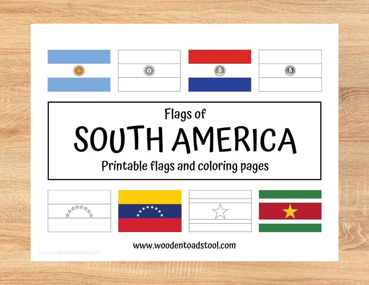 Flags Of South America Coloring Pages And Printable Unit Study Homeschool Material Montessori South America Flags Etsy