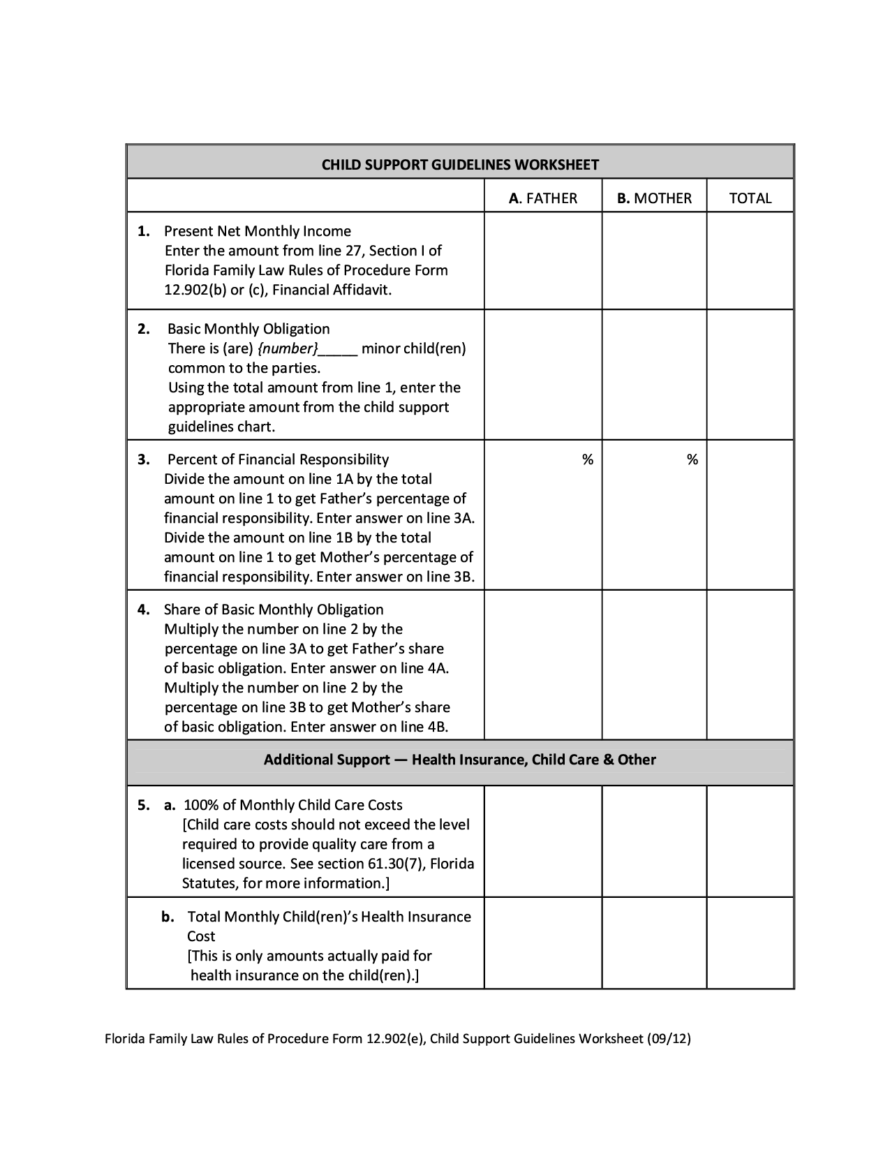 Florida Child Support Professional ThorpeForms Worksheets Library