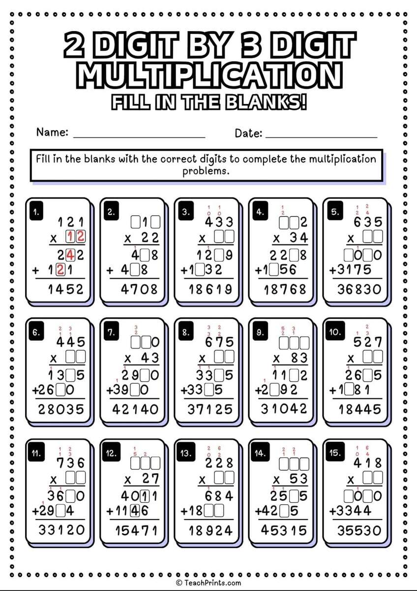Free 2 Digit By 3 Digit Multiplication Worksheets Teach Prints Free 2 Digit By 3 Digit Multiplication Worksheets Teach Prints