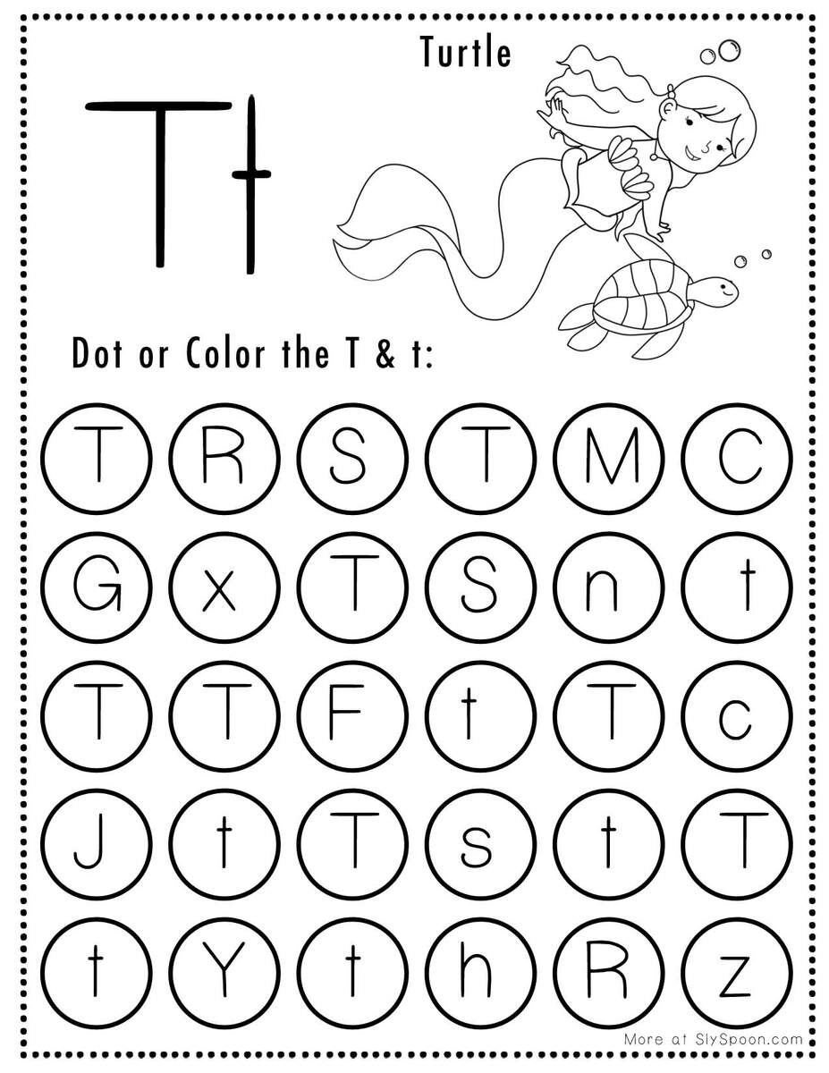 Free Alphabet Do A Dot Printables Worksheets Letter T Mermaid Themed Sly Spoon