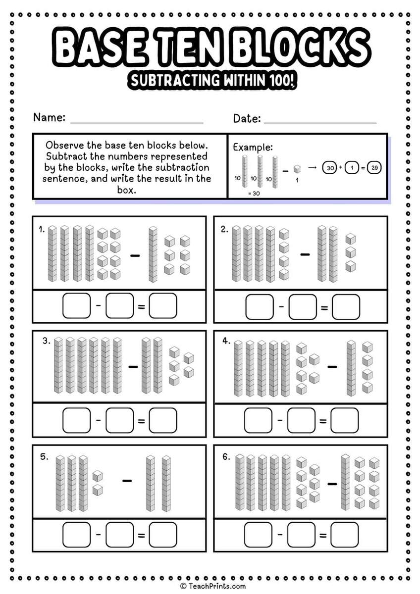 Free Base Ten Blocks Worksheets Teach Prints