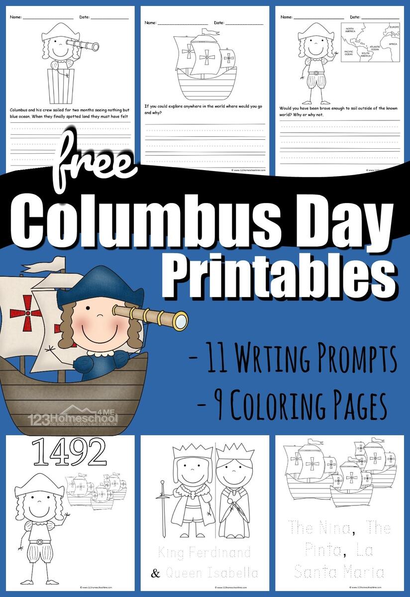FREE Columbus Day Coloring Pages Writing Prompt Worksheets FREE Columbus Day Coloring Pages Writing Prompt Worksheets
