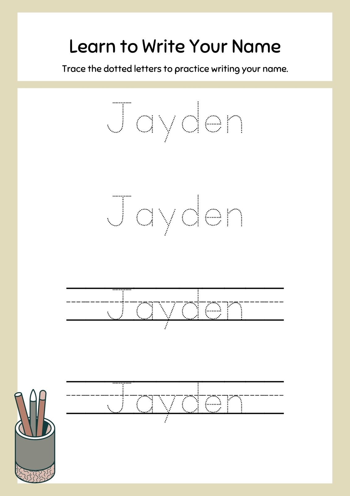 Printable Blank Name Writing Practice Worksheet Page 3