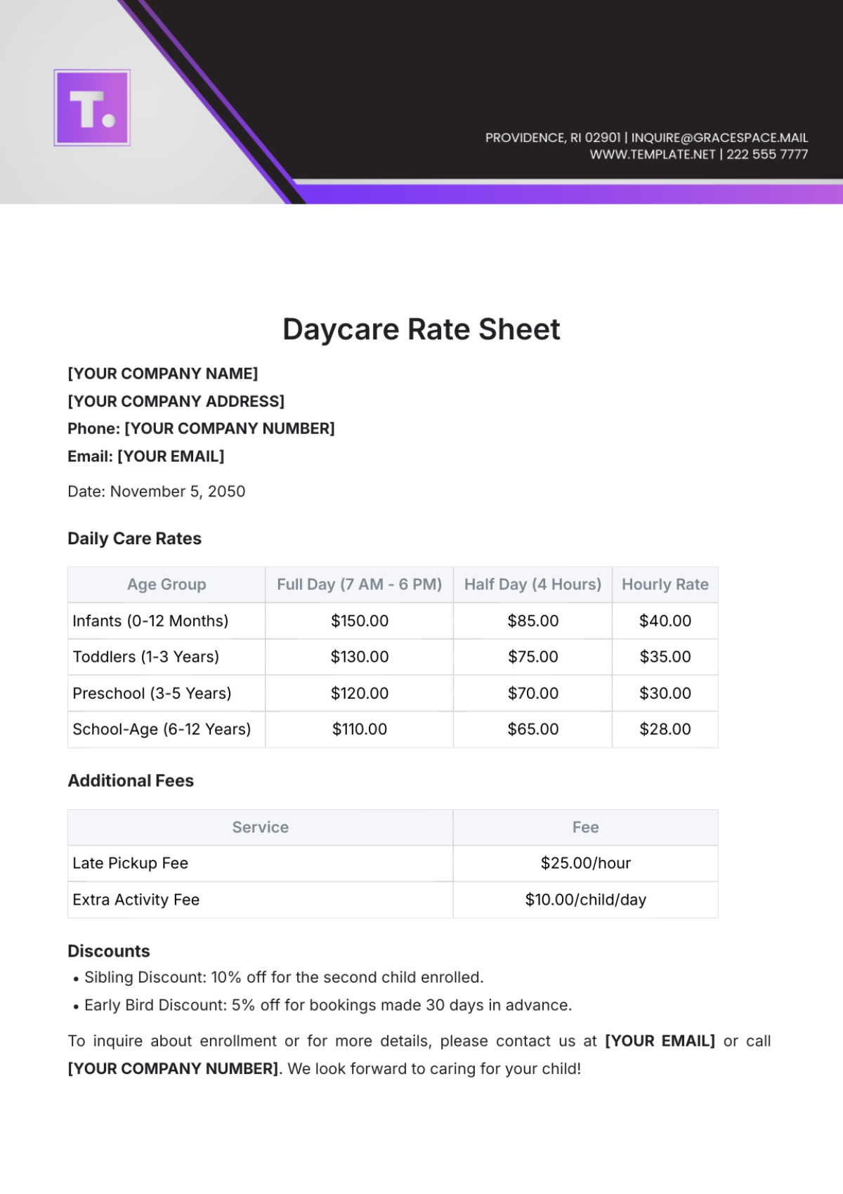 Free Daycare Rate Sheet Template To Edit Online Free Daycare Receipt Templates Editable And Printable