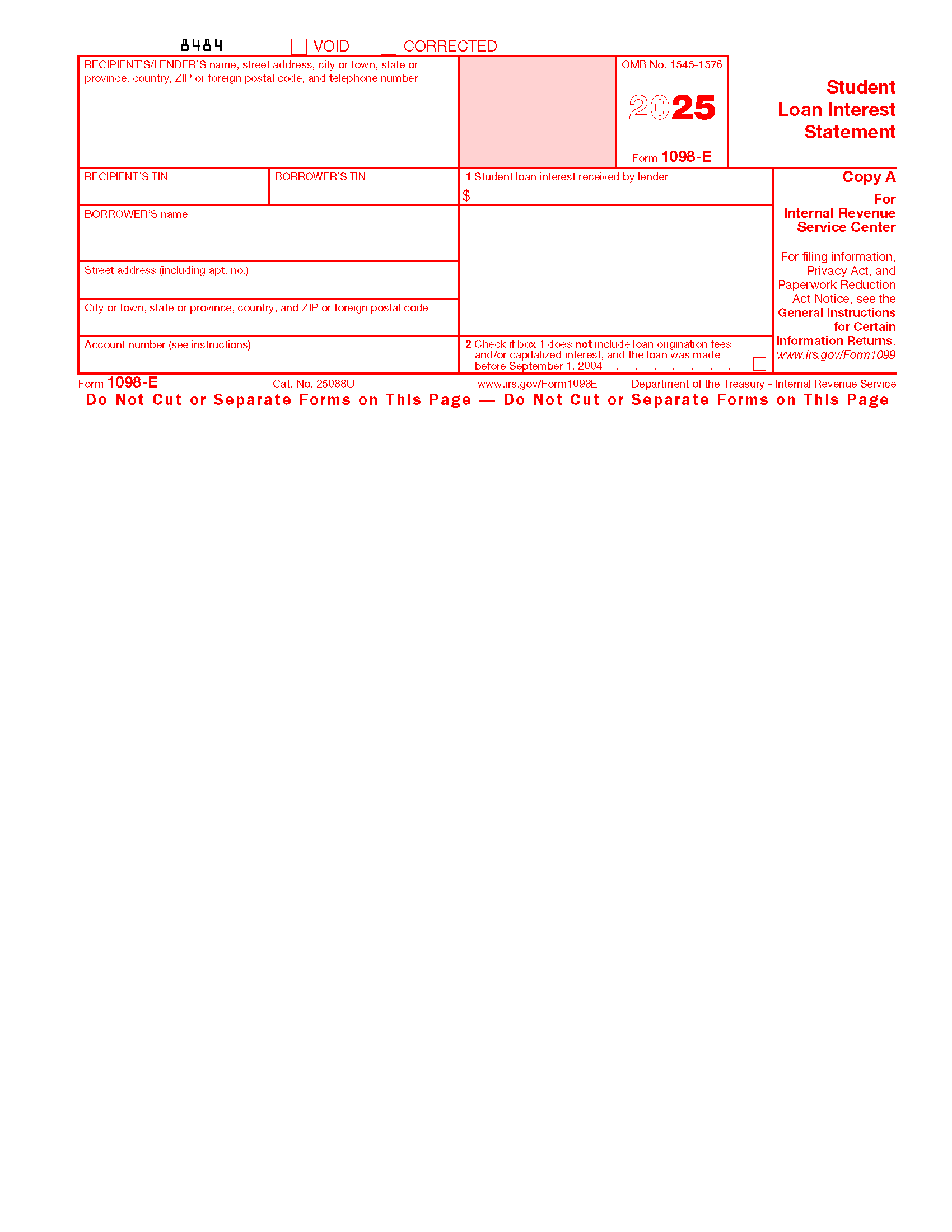 Free IRS Form 1098 E PDF EForms