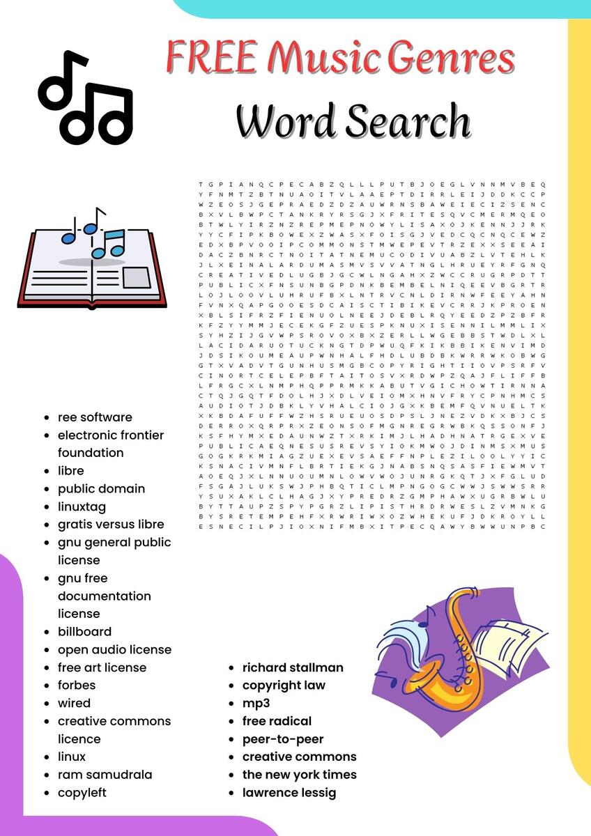 FREE Music Genres Word Search Puzzle Worksheet Activities For Kids Made By Teachers Free Printable Rock And Roll Word Search