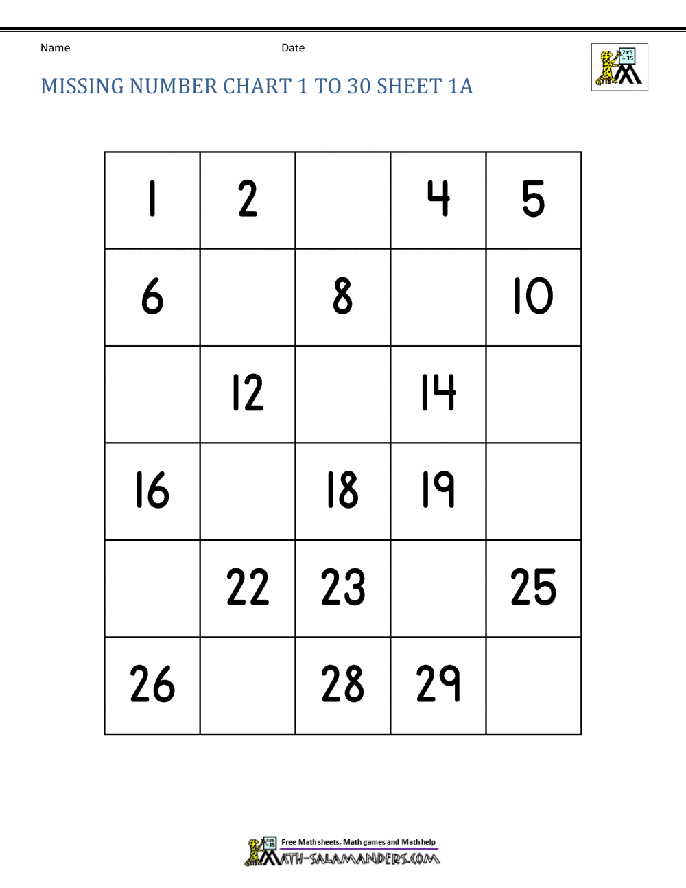 Free Number Chart 1 30 Worksheets Library Free Number Chart 1 30 Worksheets Library