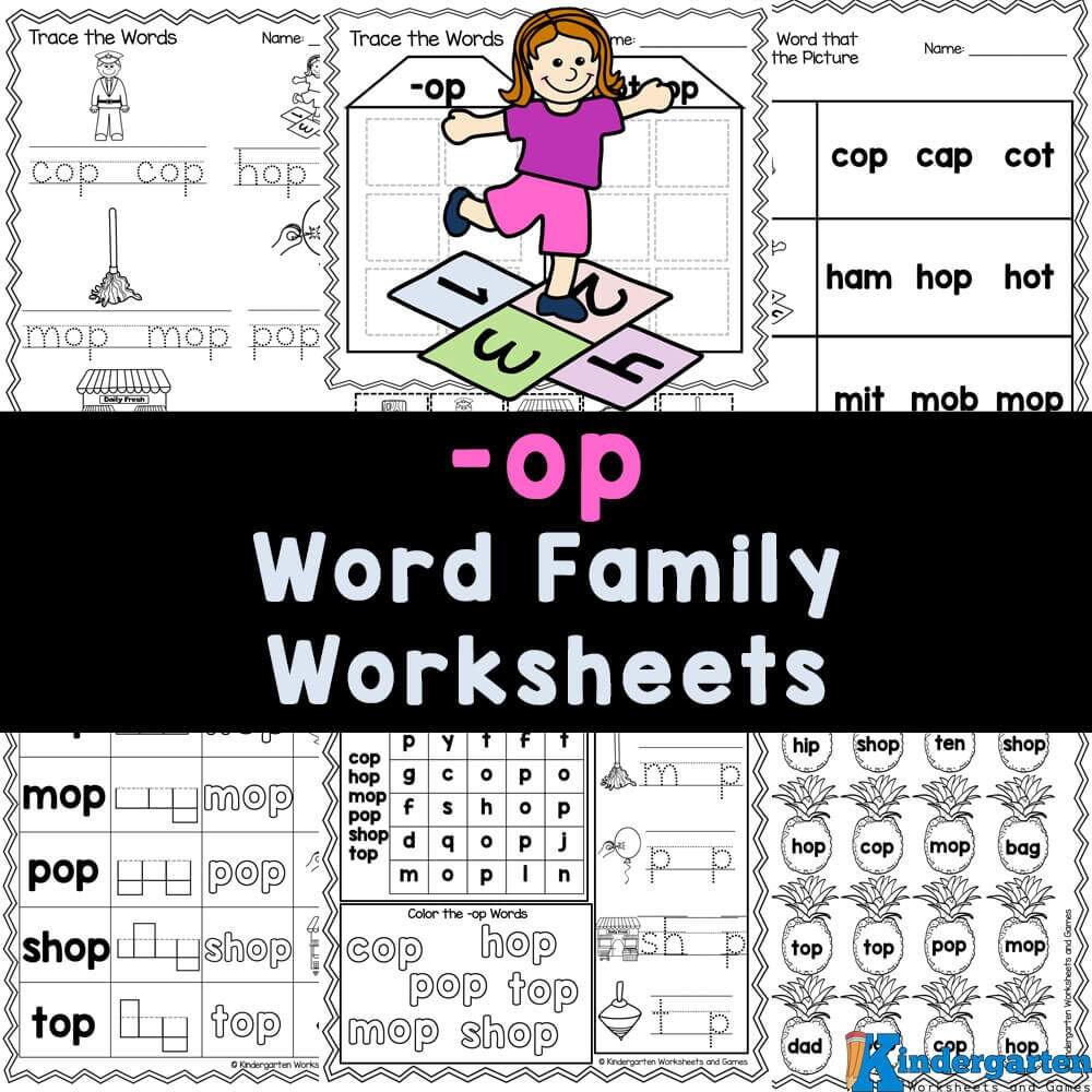 FREE Op Word Family Worksheets For Kindegrarten OP Word Family Worksheets Kindergarten Mom