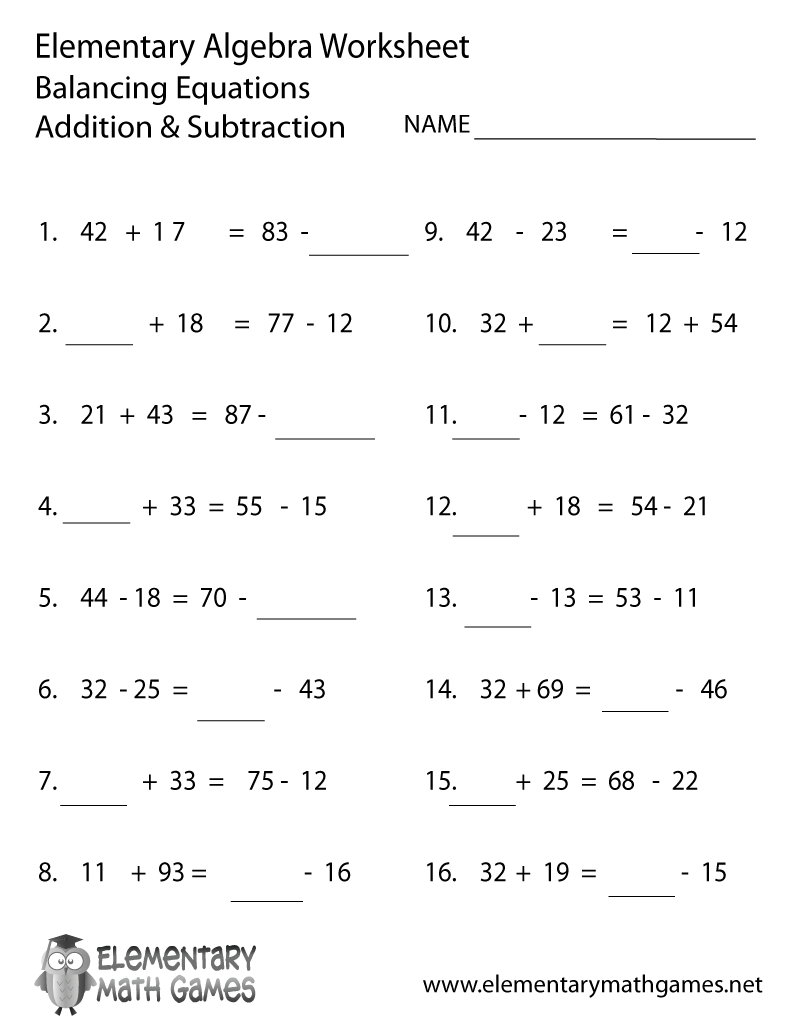 Variable Equations Worksheets