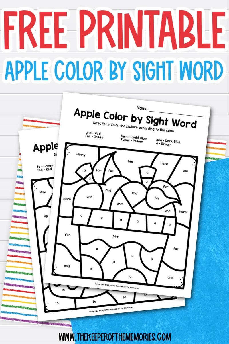 Free Printable Apple Color By Sight Word The Keeper Of The Memories Apple Sight Word Game Playdough To Plato