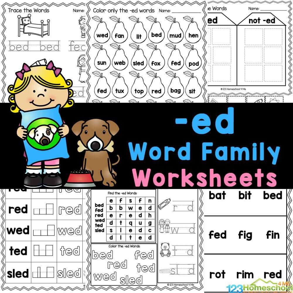 FREE Printable Ed Word Family Worksheets